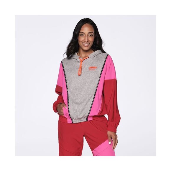 Zumba Wear Colorblock Hooded Pullover Jacket – Women’s Size S grey pink red - Picture 1 of 7